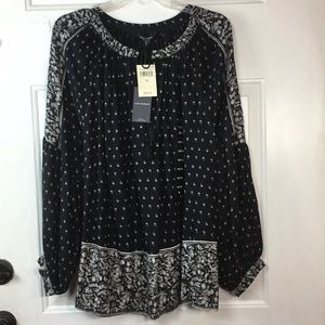 Lucky Brand 1X black and white floral top